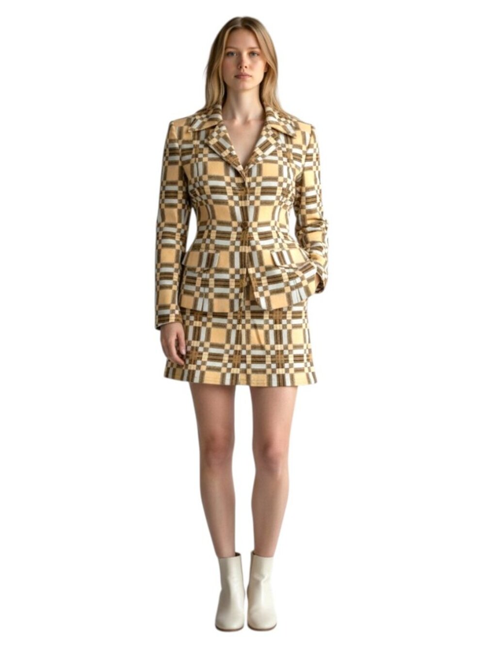 Vtg. Future Ozbek‎ Plaid Cotton Mini Skirt Suit